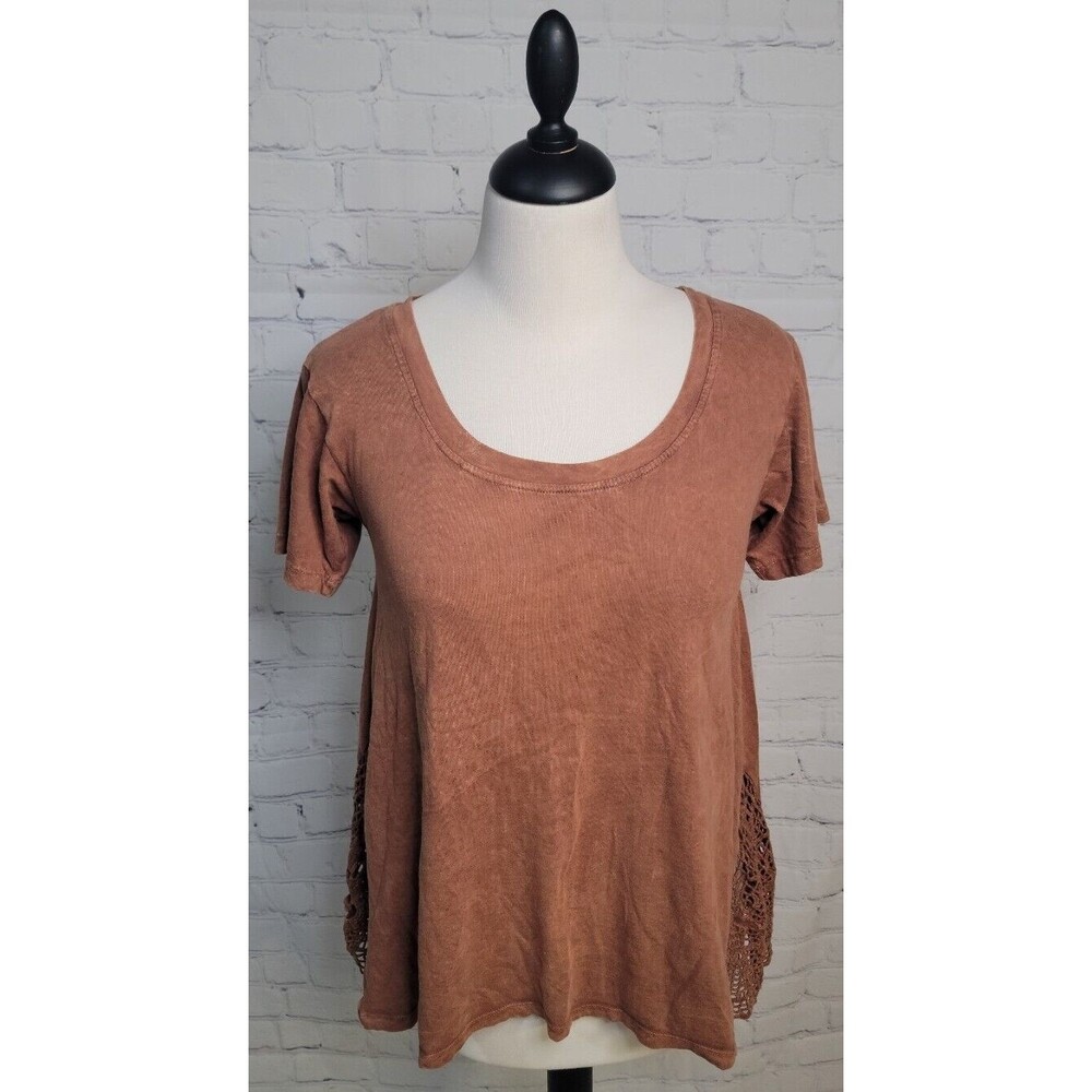 Altar'd State Rust Brown Boho Top Sz XS Crochet Lace Sides Scoop Casual Tunic